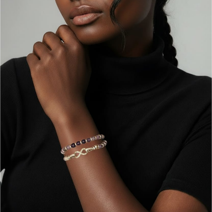Bracciale doppio con pietra di ametista e chiusura con simbolo dell'infinito, solo per polsi sottili!