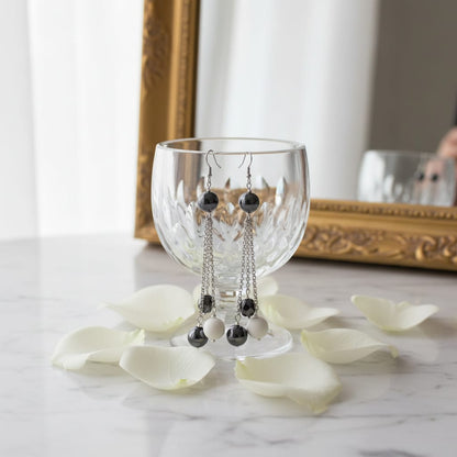 Orecchini con pietra conchiglia da 12 mm + ematite da 12 mm e ovalina da 8×12 mm in argento 925