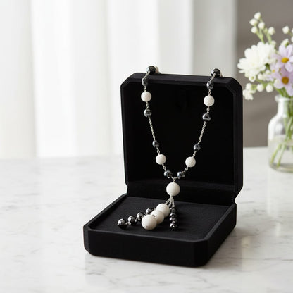 Collana con pietre di conchiglia marrone da 12 mm e 16 mm + ematite ovale 8×12 mm con componenti in argento sterling 925