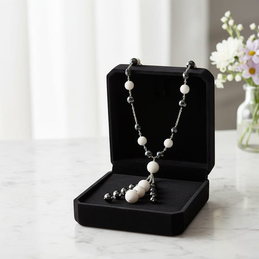 Collana con pietre di conchiglia marrone da 12 mm e 16 mm + ematite ovale 8×12 mm con componenti in argento sterling 925