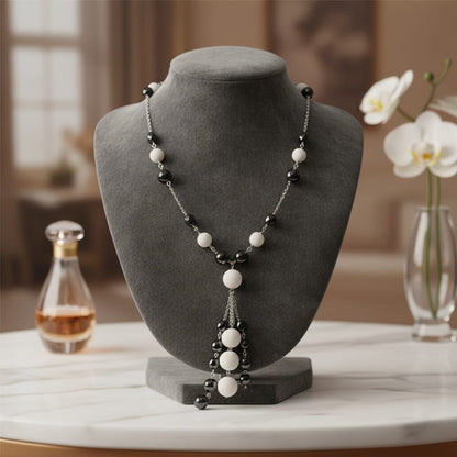 Collana con pietre di conchiglia marrone da 12 mm e 16 mm + ematite ovale 8×12 mm con componenti in argento sterling 925