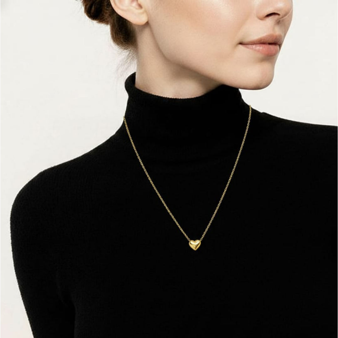 Collana in acciaio inossidabile 316L con cuore bombato in argento/oro