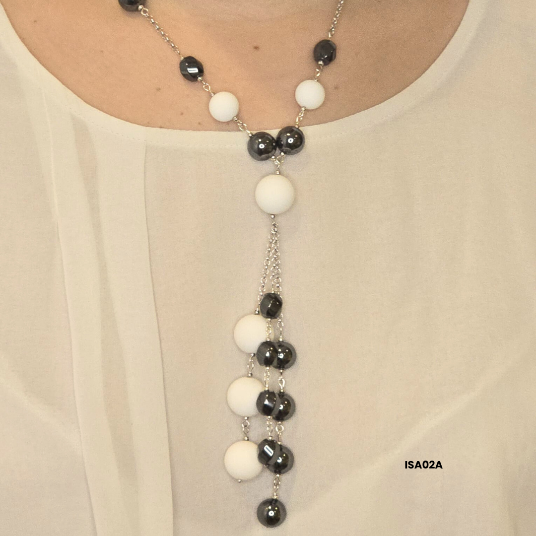 Necklace with 12 mm and 16 mm Brown Shell stones + 8×12 mm oval hematite with 925 sterling silver components