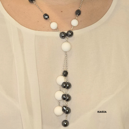 Necklace with 12 mm and 16 mm Brown Shell stones + 8×12 mm oval hematite with 925 sterling silver components