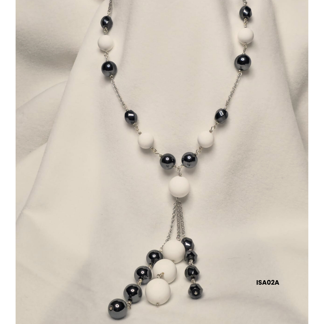 Necklace with 12 mm and 16 mm Brown Shell stones + 8×12 mm oval hematite with 925 sterling silver components