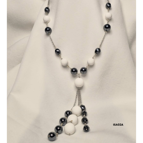 Necklace with 12 mm and 16 mm Brown Shell stones + 8×12 mm oval hematite with 925 sterling silver components