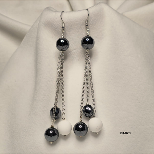 Earrings with 12 mm shell stone + 12 mm hematite and 8×12 mm ovaline in 925 silver