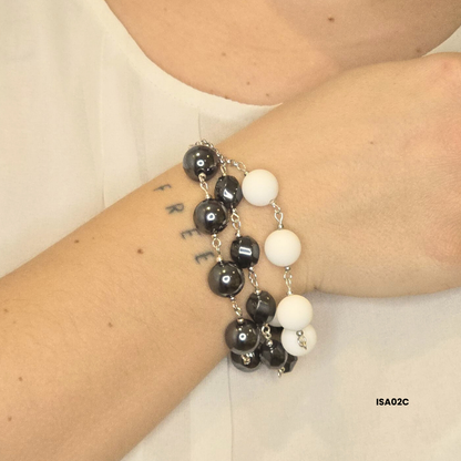 Bracelet with 12 mm Shell stone + 12 mm hematite and 8×12 mm ovaline with 925 silver pieces
