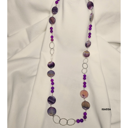 10 mm violet agate natural stone necklace + 25 mm discs with 925 sterling silver pieces