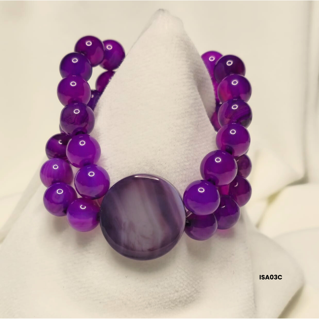 10 mm violet agate natural stone bracelet + 25 mm two central beads