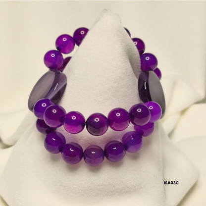 10 mm violet agate natural stone bracelet + 25 mm two central beads
