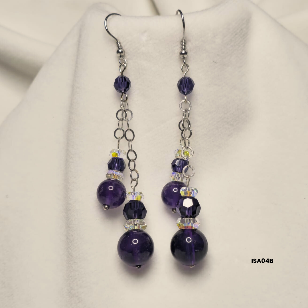 Amethyst cluster earrings + Swarovski crystals and 925 sterling silver pieces