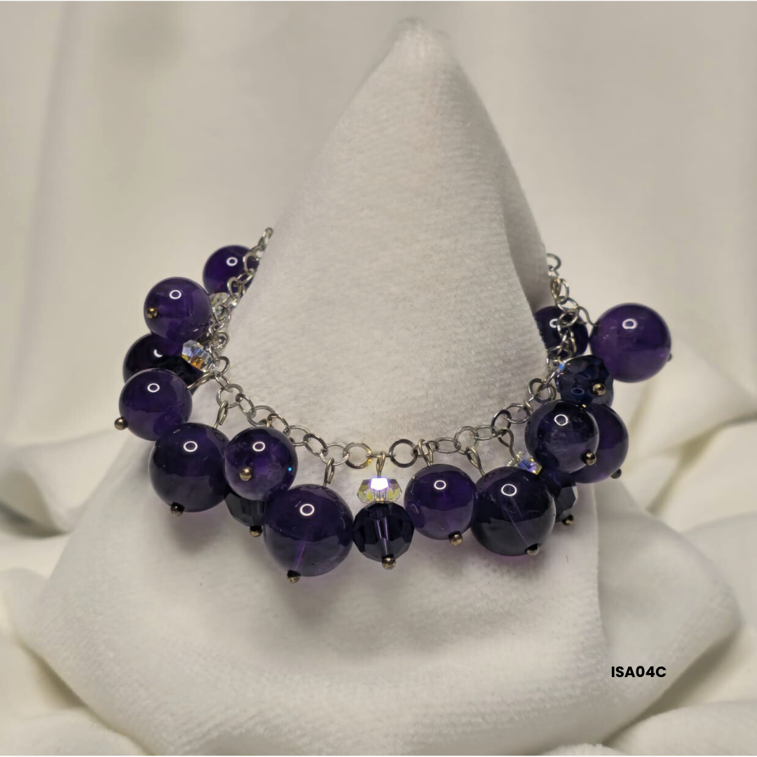 Bracelet with Amethyst Stones, Swarovski Crystals and 925 Silver