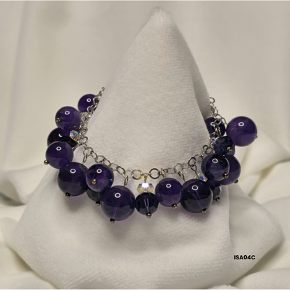Bracelet with Amethyst Stones, Swarovski Crystals and 925 Silver