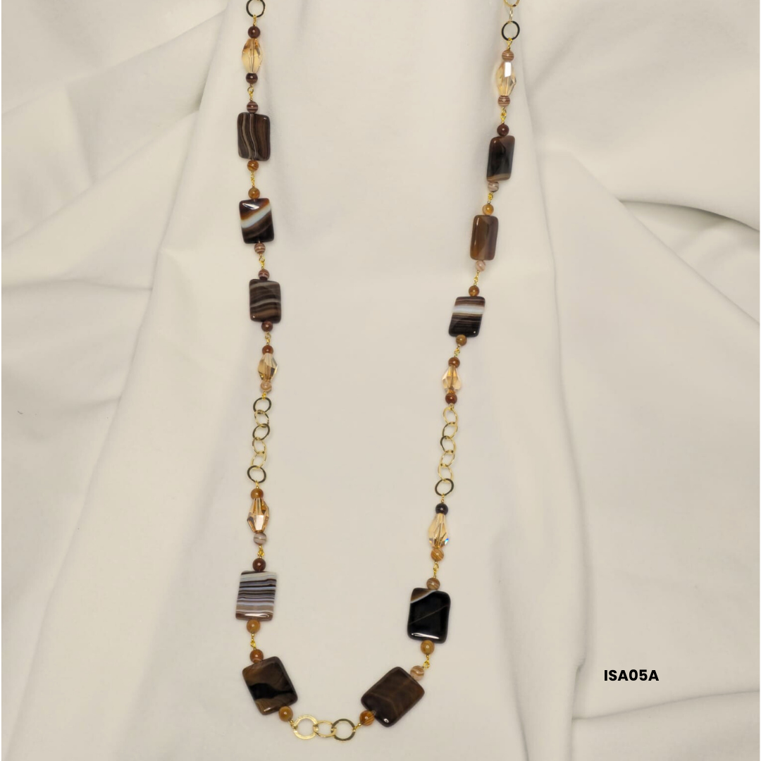 Brown Agate and Swarovski Crystal Necklace – Natural Elegance in Earthy Tones
