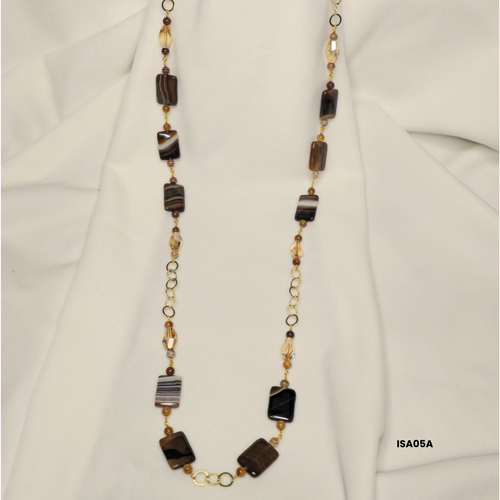 Brown Agate and Swarovski Crystal Necklace – Natural Elegance in Earthy Tones