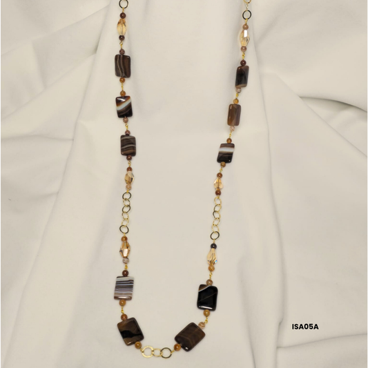 Brown Agate and Swarovski Crystal Necklace – Natural Elegance in Earthy Tones