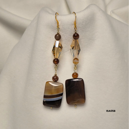 Brown Agate Earrings with Swarovski Crystals and 925 Silver