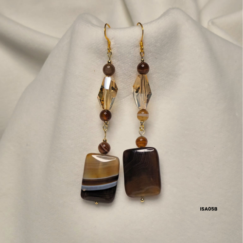 Brown Agate Earrings with Swarovski Crystals and 925 Silver