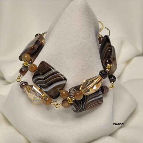 Brown Agate Bracelet with Swarovski Crystals and 925 Sterling Silver