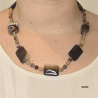 Brown Agate Choker with Swarovski Strass Beads and 925 Sterling Silver