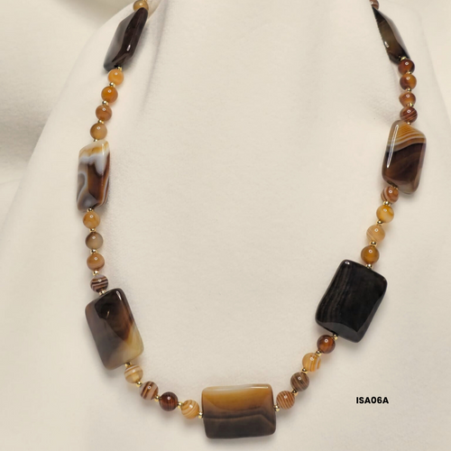 Brown Agate Choker with Swarovski Strass Beads and 925 Sterling Silver