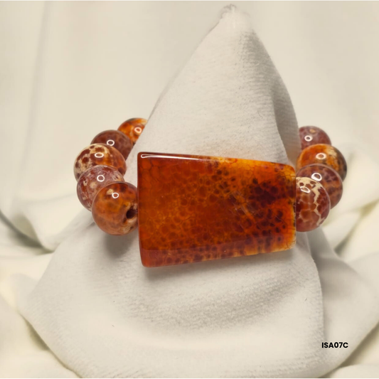 Red Fire Agate Bracelet with Trapezoid and Spheres