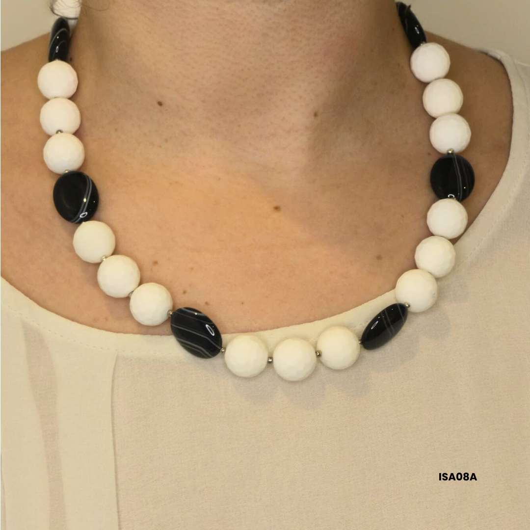 Satin Shell Choker with Brazilian Sardonyx Oval, Swarovski Crystals and 925 Sterling Silver