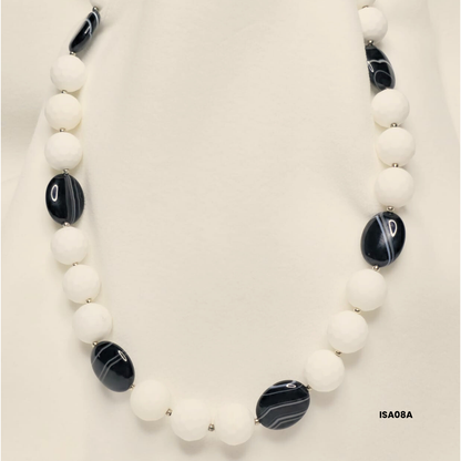 Satin Shell Choker with Brazilian Sardonyx Oval, Swarovski Crystals and 925 Sterling Silver