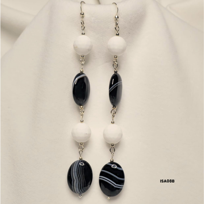 Satin Shell and Brazilian Sardonyx Earrings with 925 Sterling Silver Details