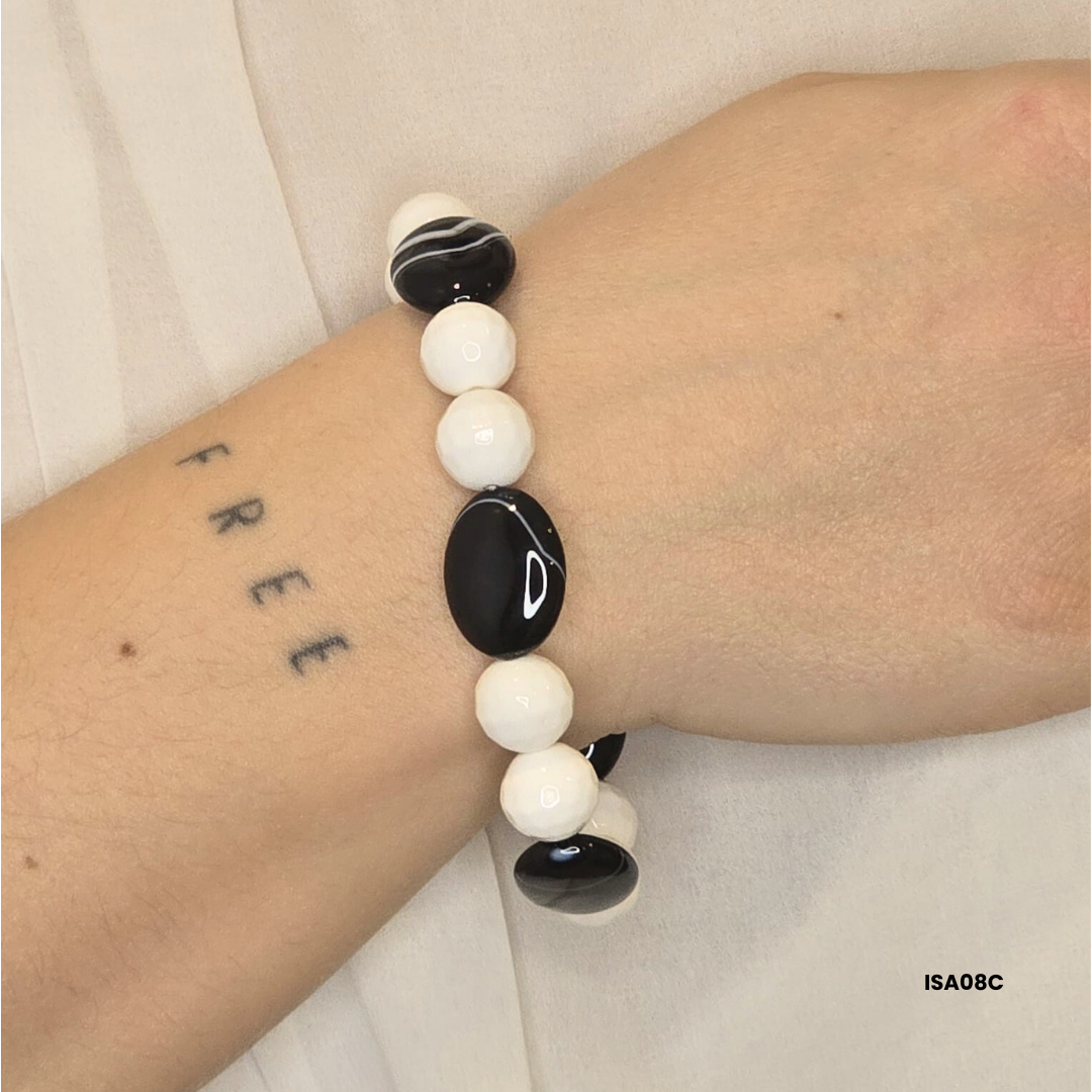 Black & White Natural Stone Beaded Bracelet