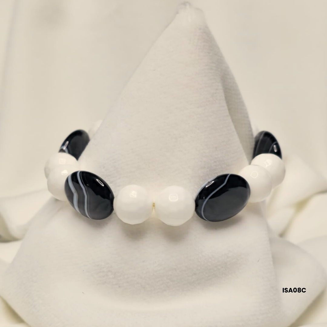 Black & White Natural Stone Beaded Bracelet