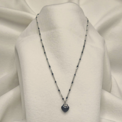 Stainless steel necklace with black enamelled convex heart charm
