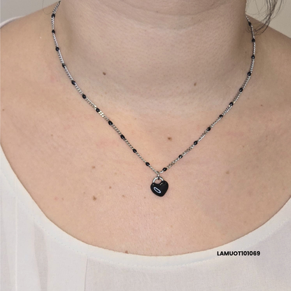 Stainless steel necklace with black enamelled convex heart charm