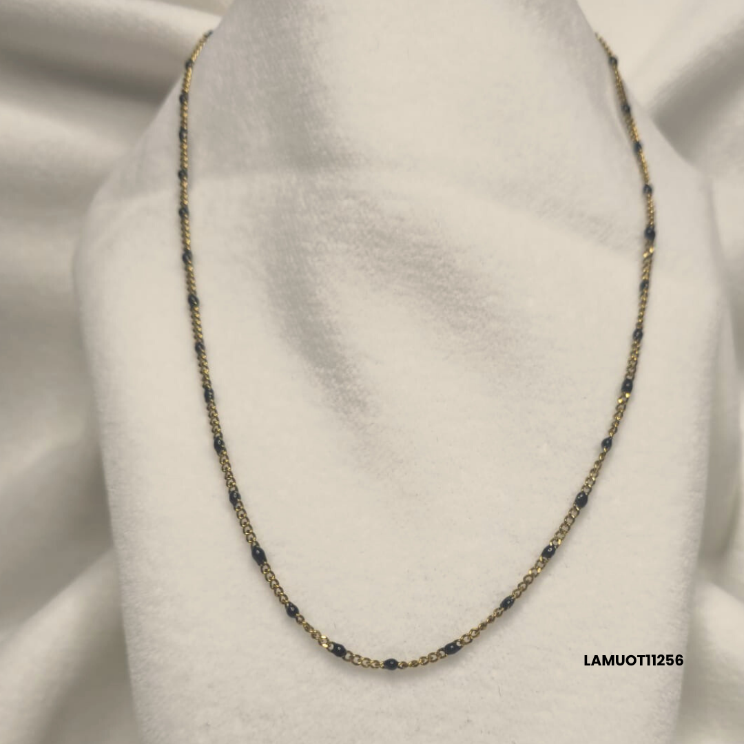 Gold-plated stainless steel necklace with small black enamelled spheres – 40 cm