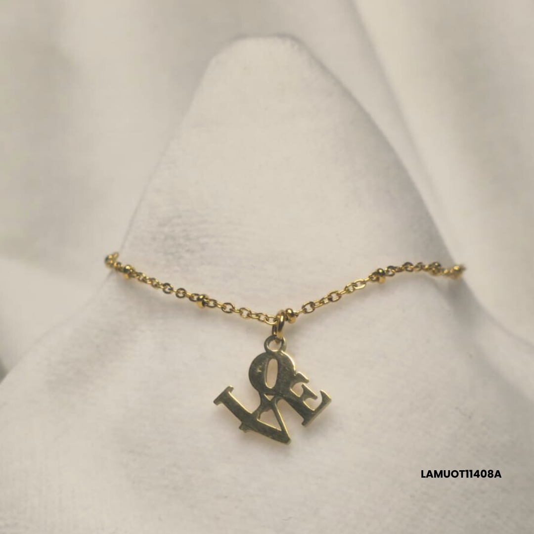 Slim Stainless Steel Bracelet with LOVE Pendant – Available in Gold or Steel