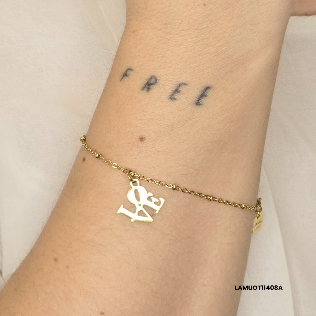 Slim Stainless Steel Bracelet with LOVE Pendant – Available in Gold or Steel