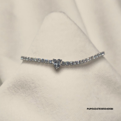 Steel Tennis bracelet with zirconia stones and white, navy blue, red or green heart charm