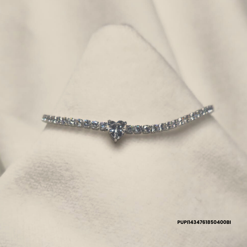 Steel Tennis bracelet with zirconia stones and white, navy blue, red or green heart charm