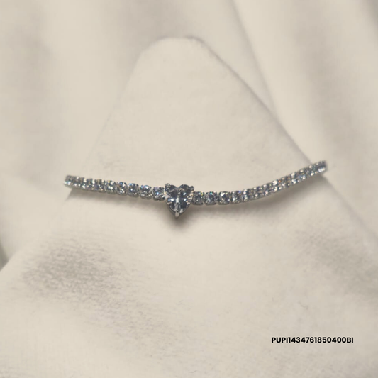 Steel Tennis bracelet with zirconia stones and white, navy blue, red or green heart charm