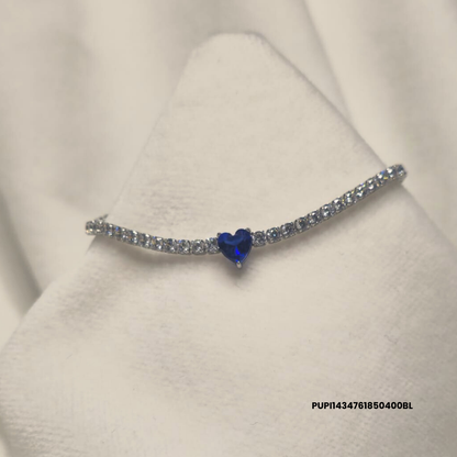 Steel Tennis bracelet with zirconia stones and white, navy blue, red or green heart charm