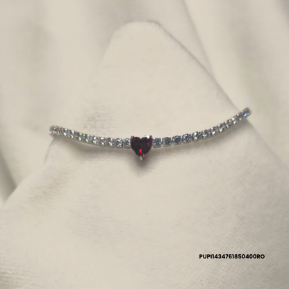 Steel Tennis bracelet with zirconia stones and white, navy blue, red or green heart charm