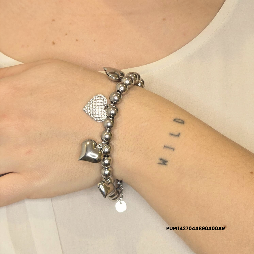 316L Stainless Steel Bracelet with Large Zirconia Heart