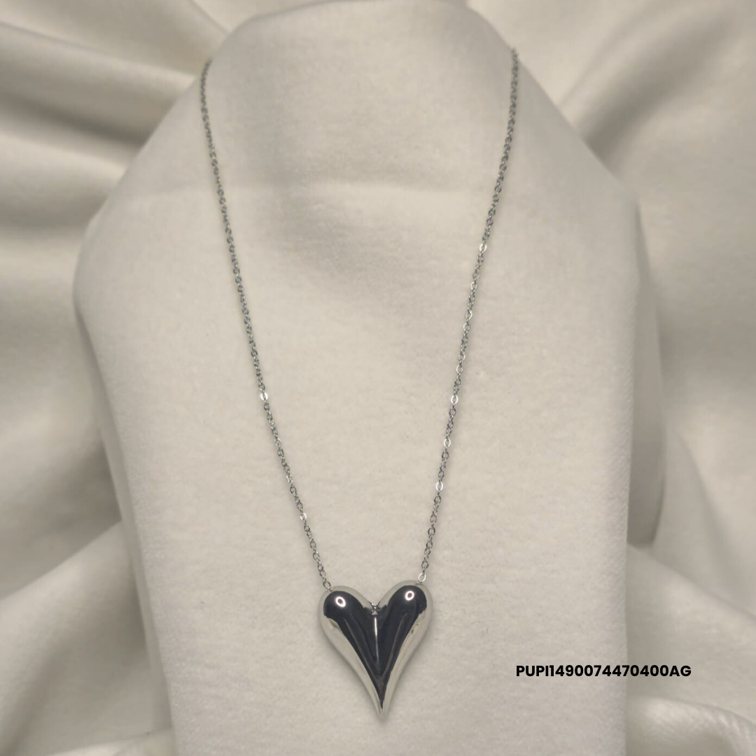 Large Silver Heart Steel Necklace – 316L Stainless Steel