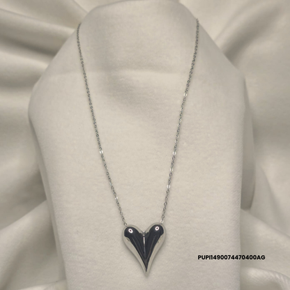 Large Silver Heart Steel Necklace – 316L Stainless Steel