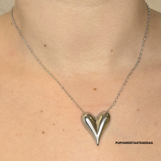 Large Silver Heart Steel Necklace – 316L Stainless Steel