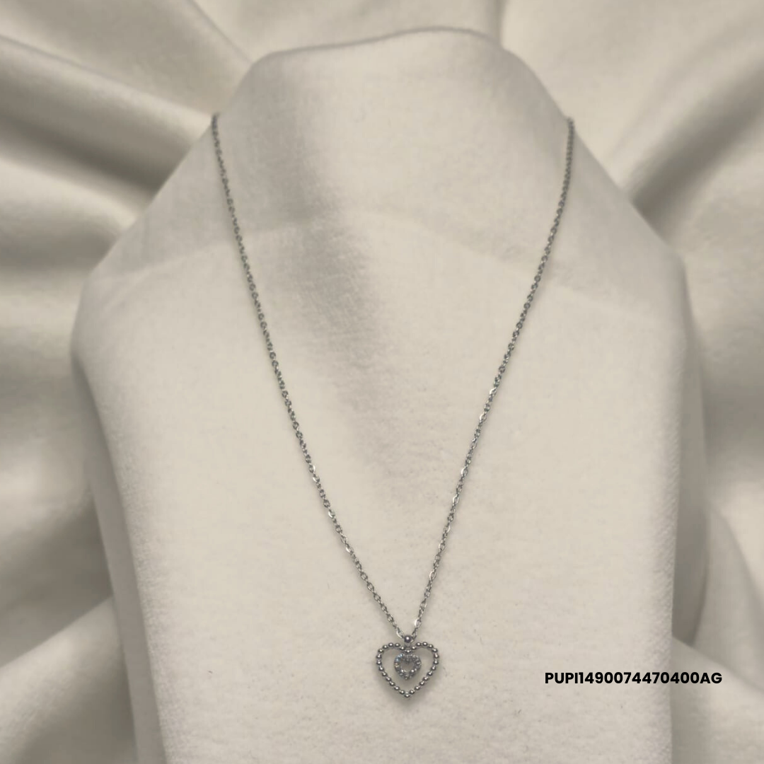 Steel Necklace with Double Heart and Central Zirconias – Silver/Gold 316L Stainless Steel