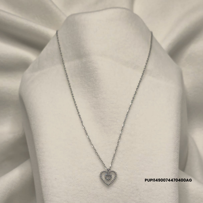 Steel Necklace with Double Heart and Central Zirconias – Silver/Gold 316L Stainless Steel