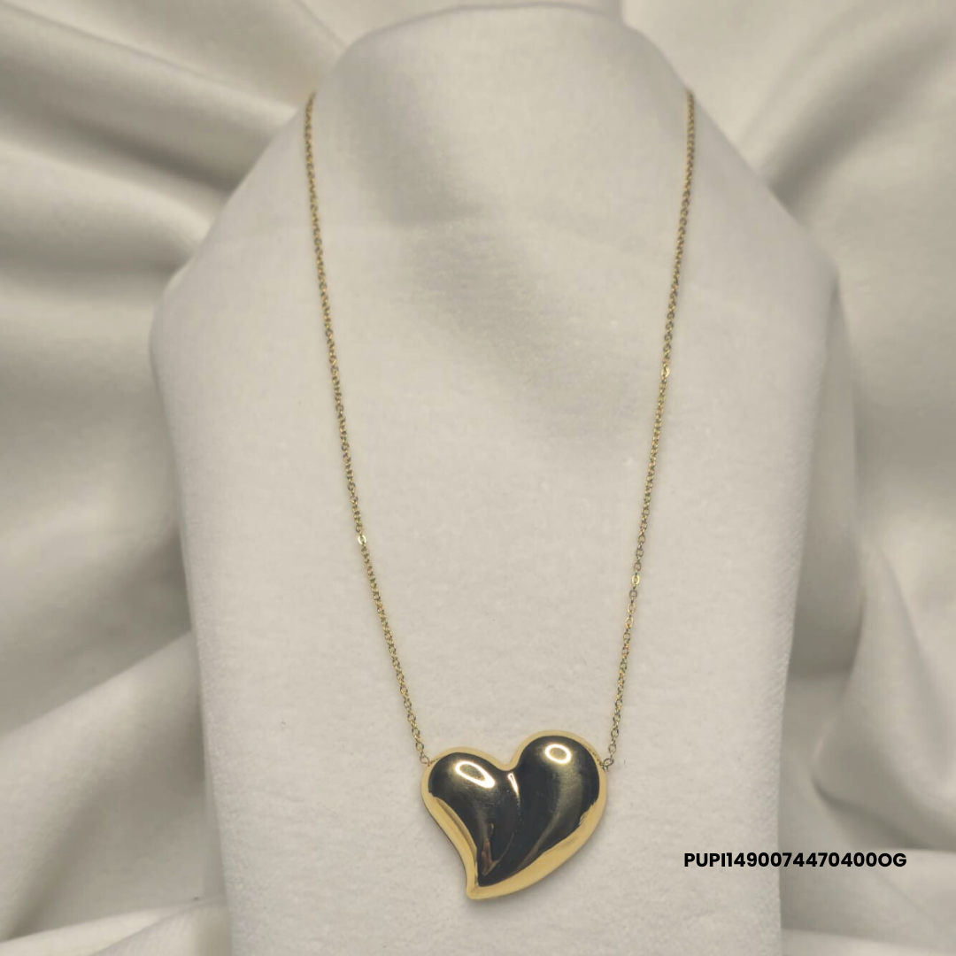 Large Gold Comma-Shaped Heart Steel Necklace – 316L Stainless Steel