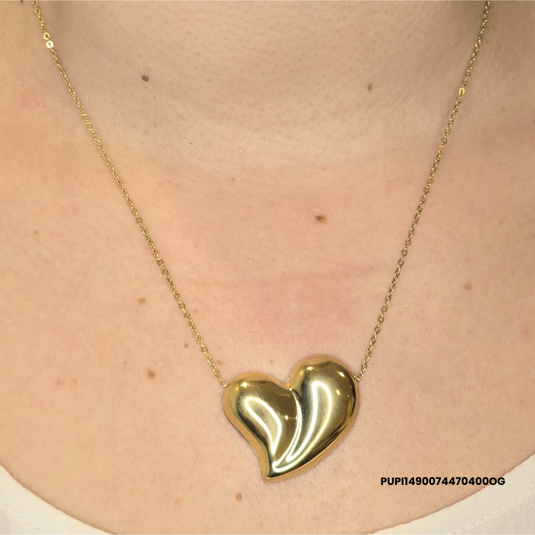 Large Gold Comma-Shaped Heart Steel Necklace – 316L Stainless Steel